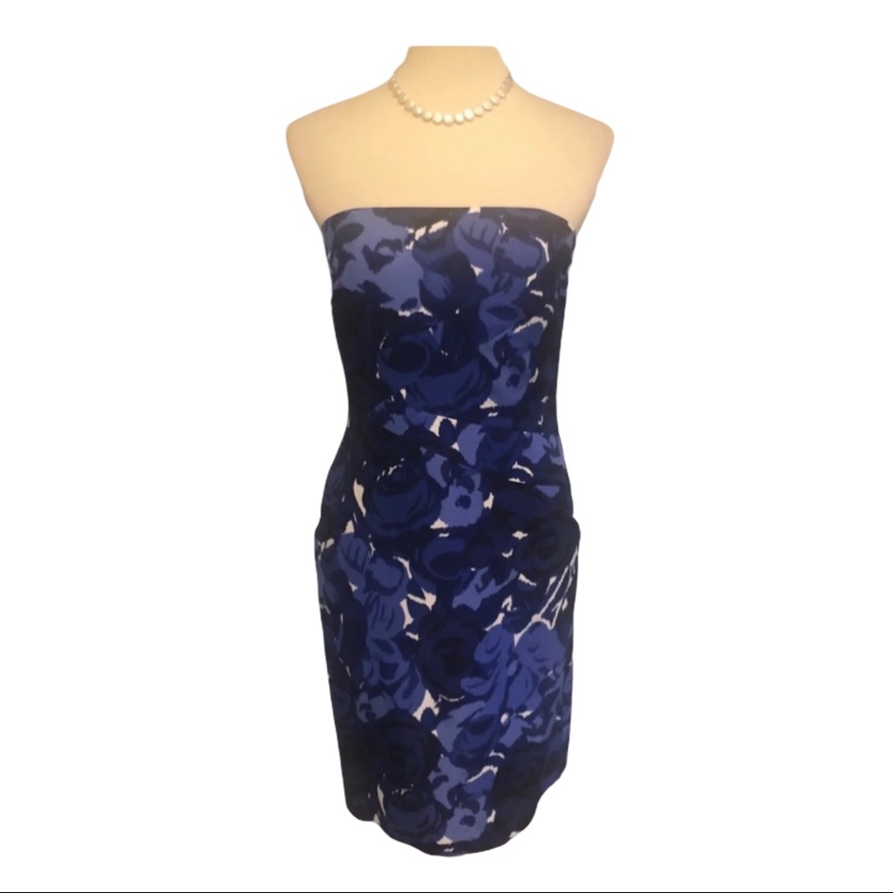 Ann Taylor Shades of Blue Strapless Floral Dress